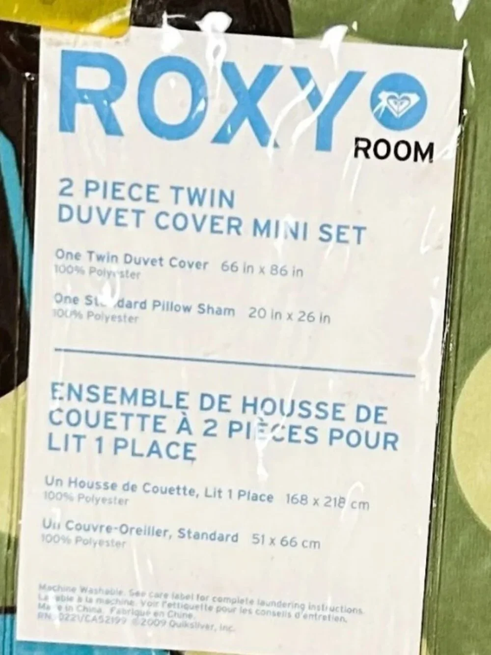 TWIN sz duvet/comforter cover sham set~vtg Roxy vivid blue/green polka dot ~2 pc